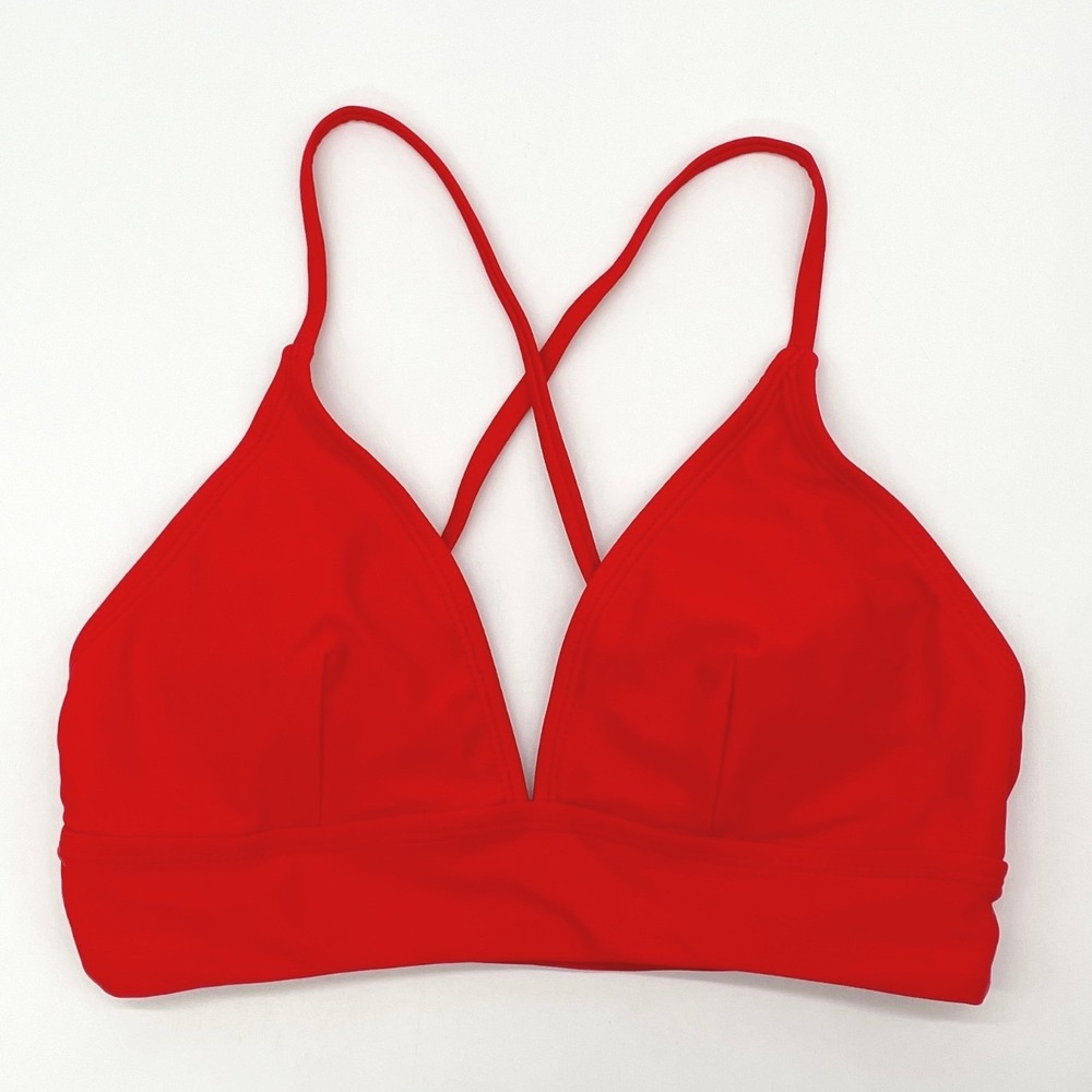 Triangle Bikini Top Women XS Red Cross Back Stretch Minimalist Sporty Glam Pool